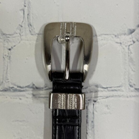 Western Geuine Leather Belt Large Set Black Brown Silver Brass Buckle Western - Picture 16 of 16